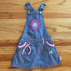Oilily Embroidered Denim Overall Dress, Size 4 Years